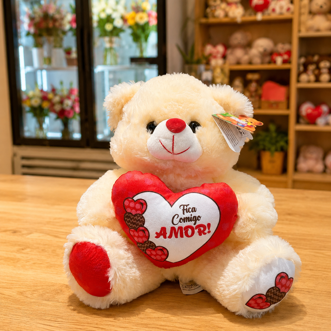 Urso de Pelúcia Fica Comigo Creme