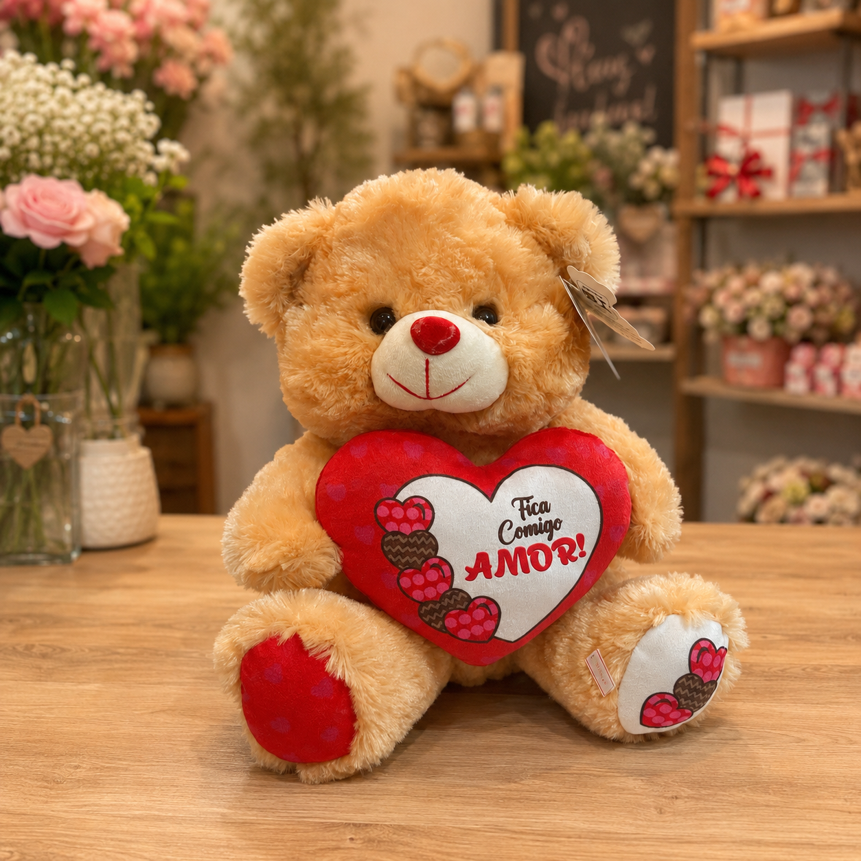 Urso de Pelúcia Fica Comigo Caramelo