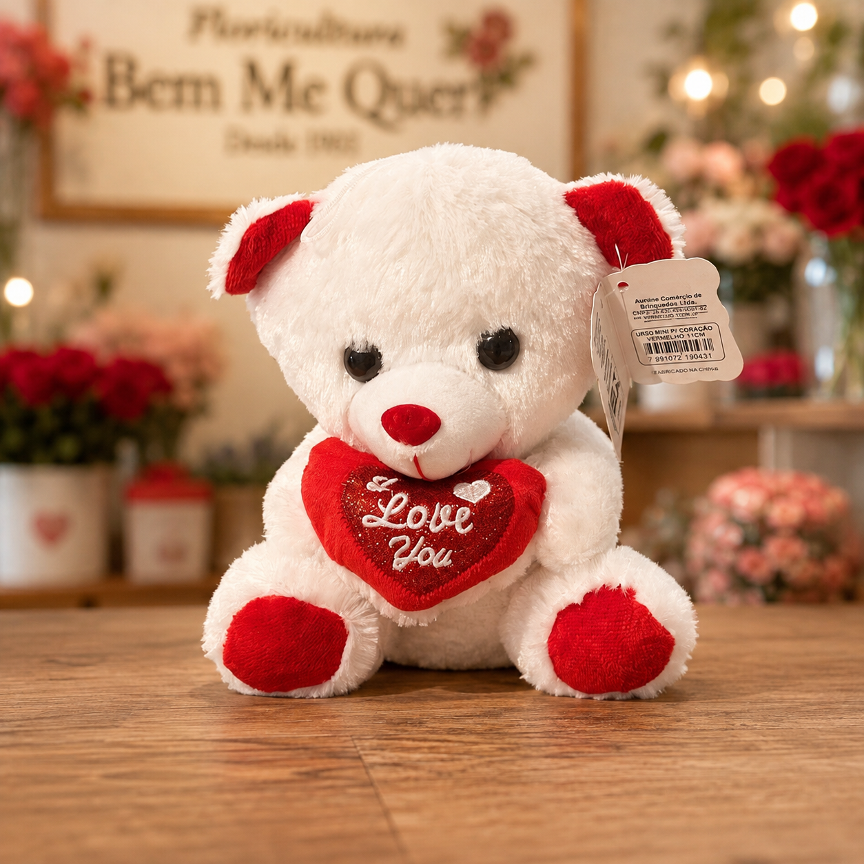 Urso de Pelúcia P  Branco I Love You