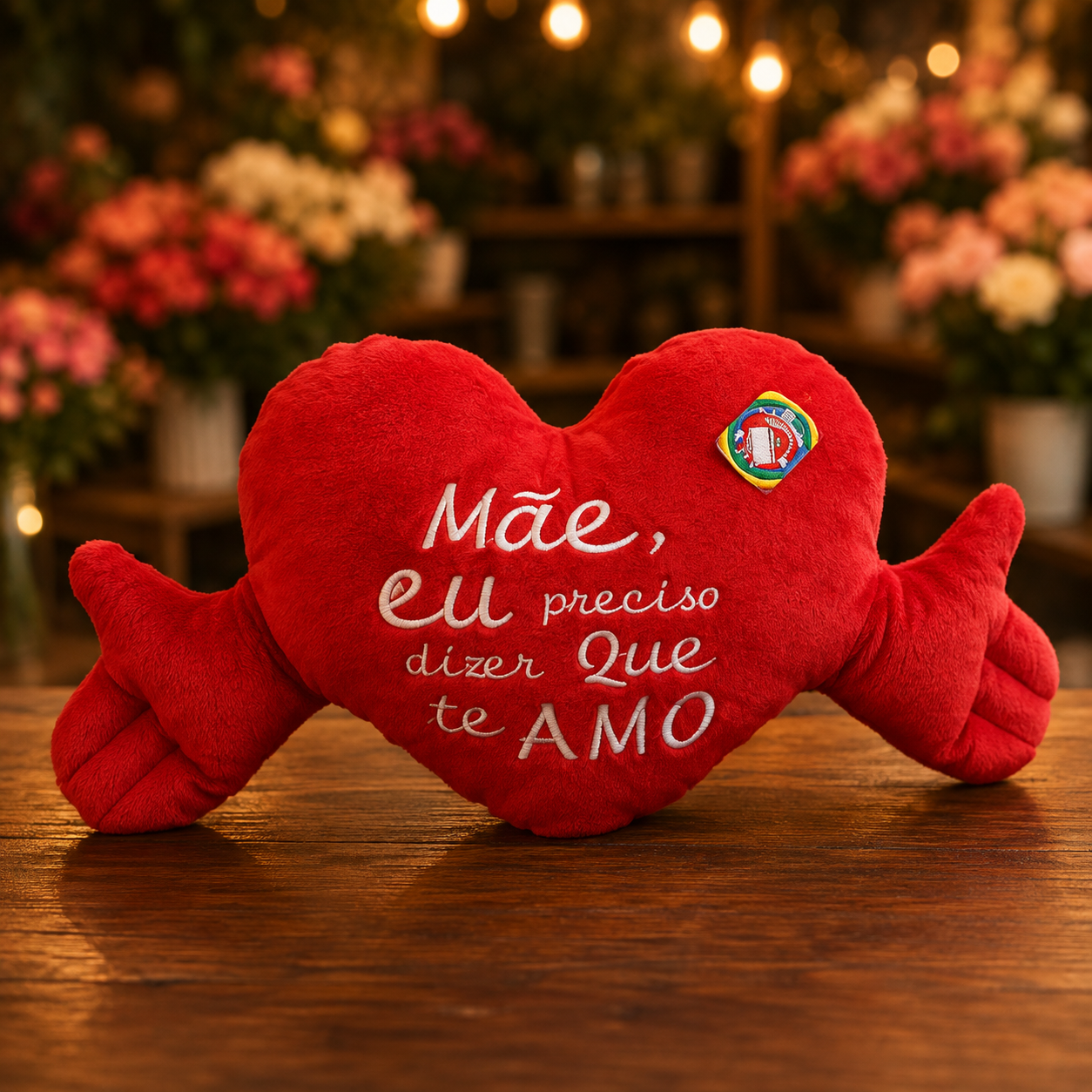 Almofada de Coração Com Braços Mãe Eu Preciso dizer Que Te Amo