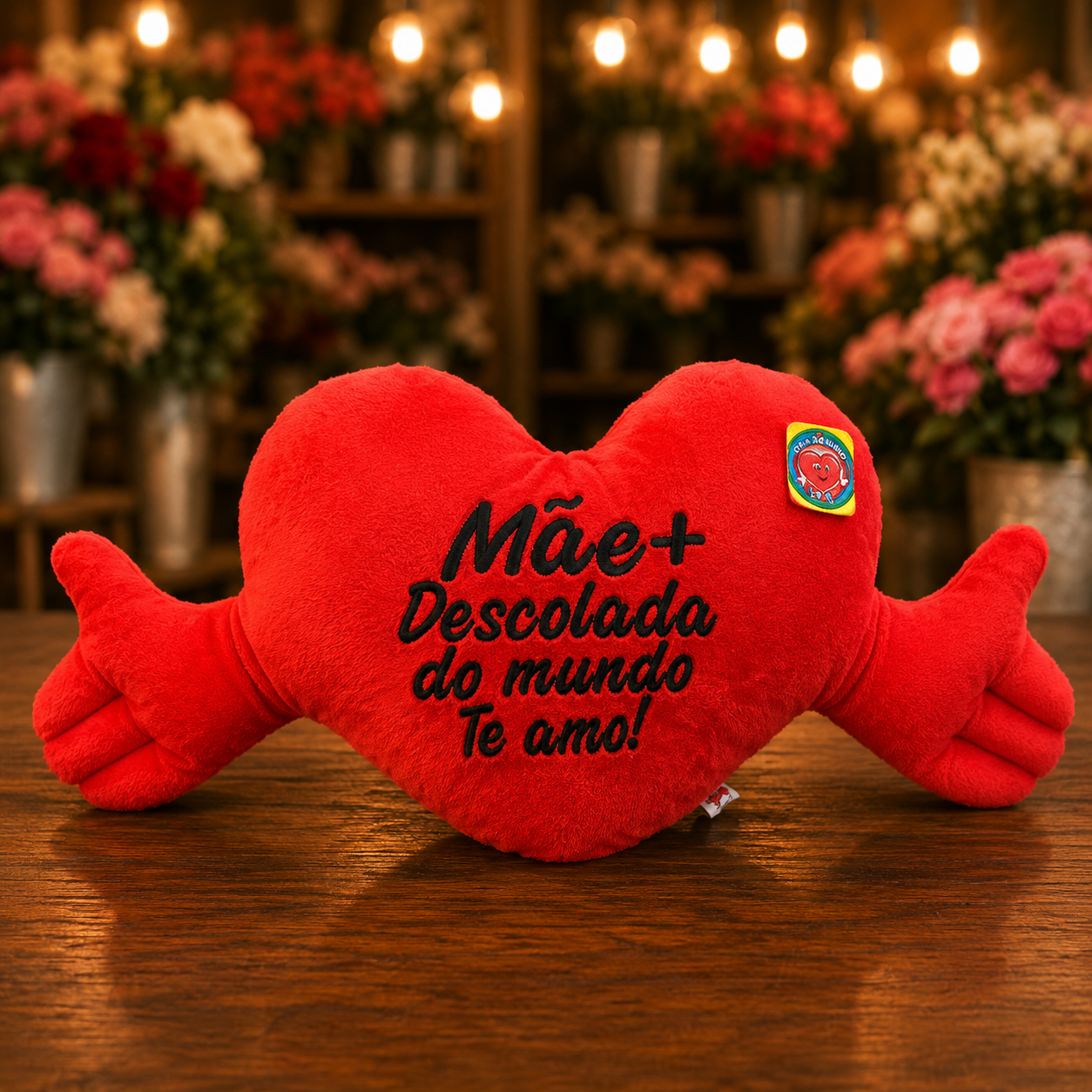 Almofada de Coração Com Mãos mãe Descolada- Bordado Preto